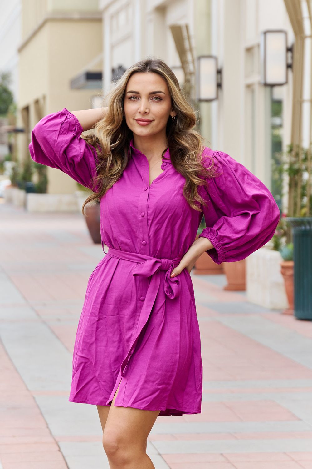 Janie Belted Mini Dress in Magenta